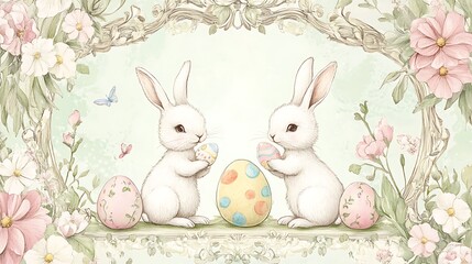 Obraz premium Easter Bunnies Eggs Spring Floral. (4)