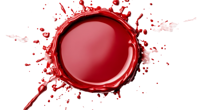 Dynamic burst of red paint in circular splash, cut out transparent - Powered by Adobe