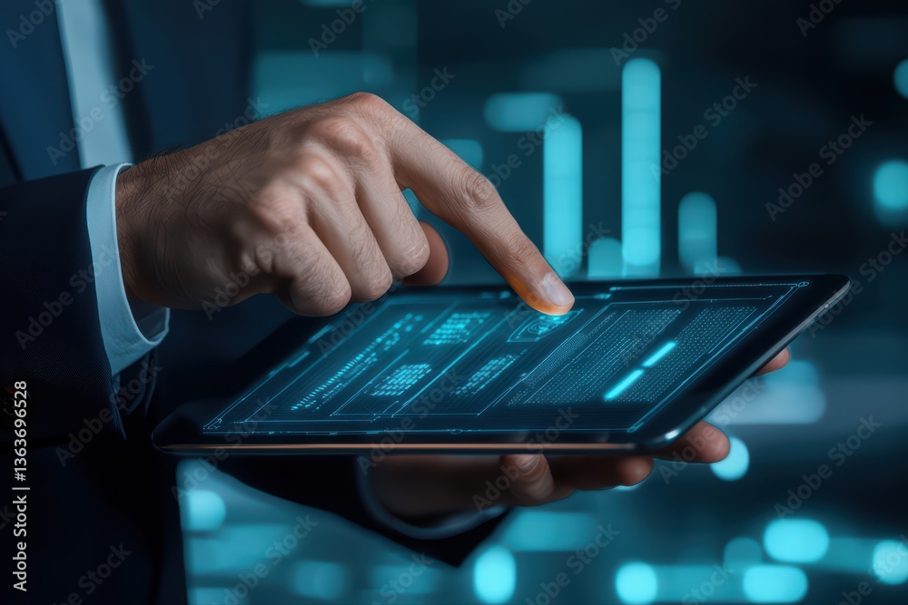 Poster touchscreen interaction with tablet in modern setting