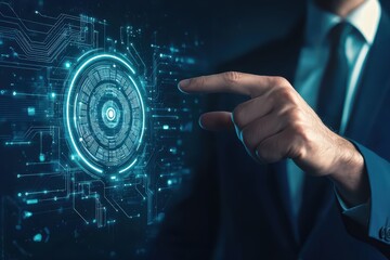Businessman interacting with futuristic technology interface