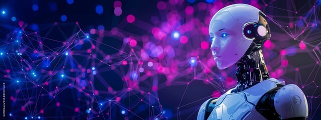 3D humanoid AI robot metaverse cyberspace digital world background revolution artificial intelligence automated digital technology industry 4.0, humanoid concept Neural Connections Cybernetic Networks