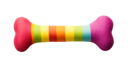 Rainbow dog bone toy with vibrant colorful stripes, cut out transparent