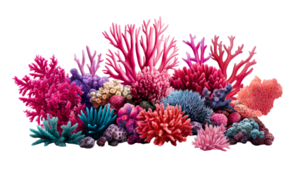 Colorful Coral Reef Scene with Diverse Species, cut out transparent