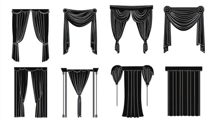 A set of elegant black curtains designs for theatre stage, window treatment use
