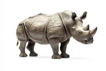 Fototapeta premium Standing Rhinoceros Detailed Sculpture Isolated on White for Conservation Art