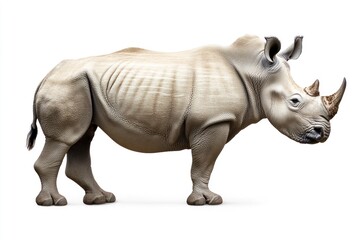 Fototapeta premium Standing Rhinoceros Side View on an Isolated White Background