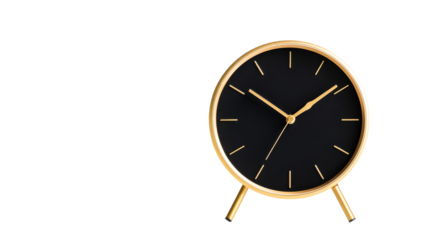 Golden Clock Isolated, Design Timepiece Minimalist Decor, cut out transparent