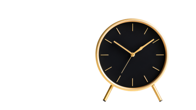 Golden Clock Isolated, Design Timepiece Minimalist Decor, cut out transparent