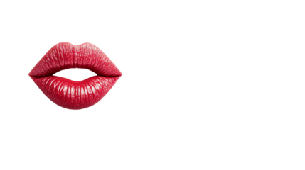 Red lips with glossy texture on dark background, cut out transparent
