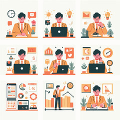 vector young man playing laptop 