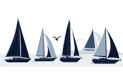 Naklejka premium Elegant Silhouettes of Sailing Yachts at Sea with Minimalistic Design