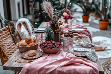 Cozy terrace with eco-decor accents and inviting table setup