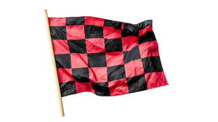 Racing flag with red and black checkerboard, cut out transparent