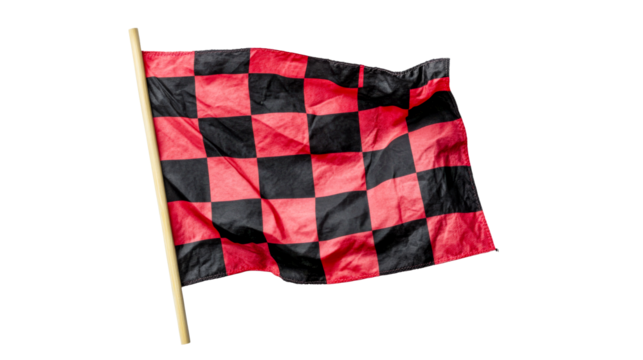 Racing flag with red and black checkerboard, cut out transparent