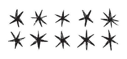 Grunge black stars brush spray paint. Hand drawn doodle stars texture, rough modern elements. © Yanka