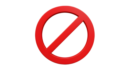 3D Forbidden sign with red crossed circle. Problem and fail. Ban in social network. Block payment. No entry symbol. Alert notification. Cartoon design icon isolated on white background. 3D Rendering