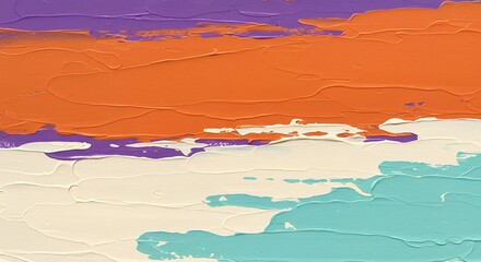 Abstract Orange Purple Teal Cream Impasto Painting Texture