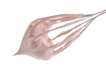 Whisk with delicious cream isolated on white