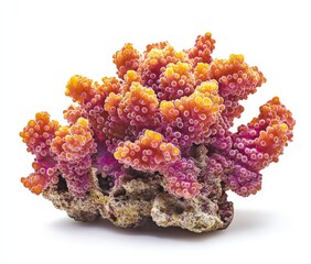 Analyzing Colorful Gorgonian Coral on Rock Isolated Against White Background
