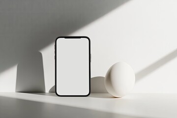 Simple still life with smartphone and egg