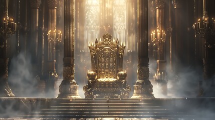 Dazzling crown on a throne, Glowing crown, King, Ruler, Copy space,Space for text,王座の上に眩い王冠、光り輝く王冠、キング、支配者、コピースペース,テキスト用スペース,Generative AI,11648x6528