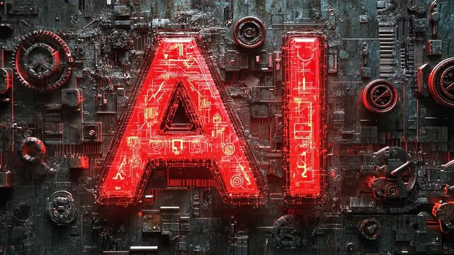 AI in technology world: Captivating close-up of "AI" illuminated in radiant red against a complex, futuristic background, highlighting the cutting-edge nature of artificial intelligence.
