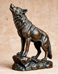 Fototapeta premium Bronze wolf statue (close-up), detailed and artistic design