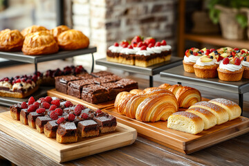 Classic Desserts in a Rustic Bakery Case