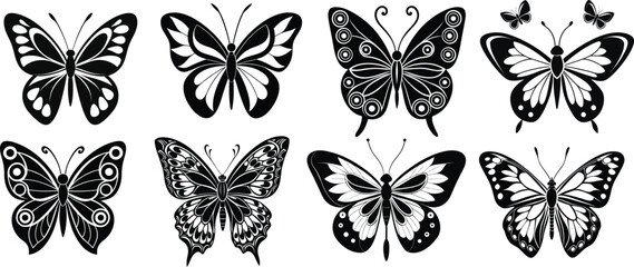 Stunning Butterfly Set of Black and White Silhouette Designs