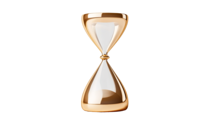 Golden hourglass with sand inside on dark background, cut out transparent