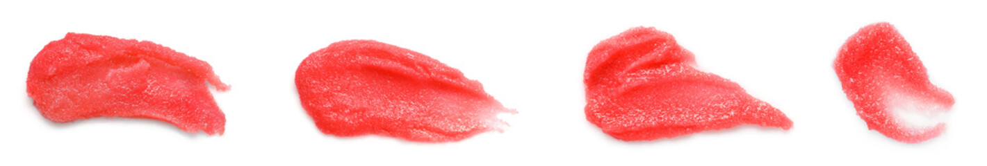 Samples of natural scrub on white background, set