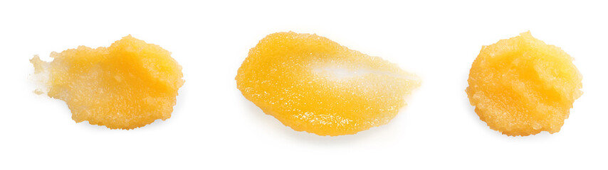 Samples of natural scrub on white background, set