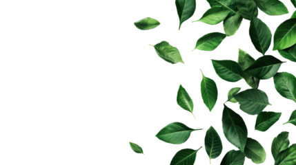 Fresh, vivid leaves on a black background, natural foliage, cut out transparent