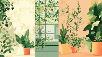 Botanical template set for home gardening and social media stories