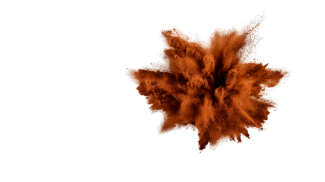 Explosion of copper powder in space, cut out transparent
