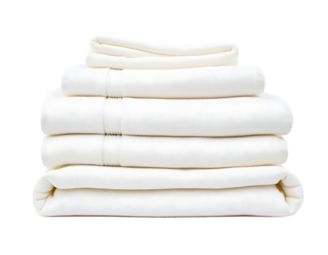 Pile of neatly folded white bed sheets