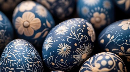 Close-up of Easter eggs with floral patterns