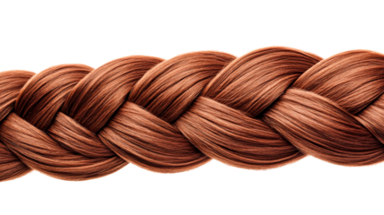 Braided brown hair strand, tress weave style, care treatment, cut out transparent