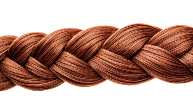 Braided brown hair strand, tress weave style, care treatment, cut out transparent