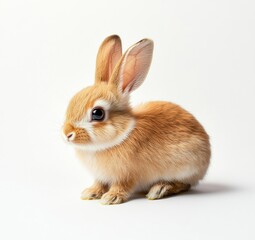 Fototapeta premium Cute Young Bunny Sitting Isolated on White Background Looking Curiously