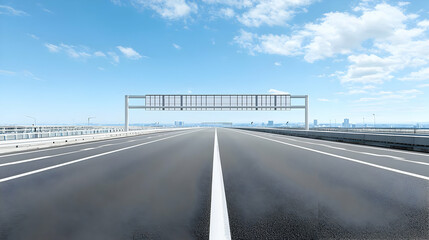 Fototapeta premium Empty Highway View With Cityscape Background