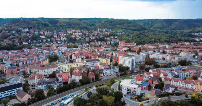 Jena, Germany - September 23, 2024 - Aerial view of town and rural landscape