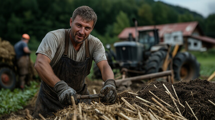  Hardworking Farmer on a Rural Farm – Realistic Agriculture Scene