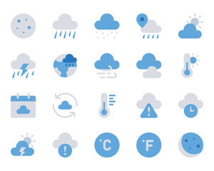 Obraz premium Blue color icons set for Weather.