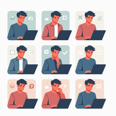 vector young man playing laptop 