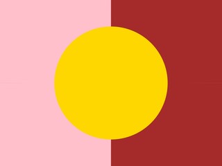 a simple geometric design with a large yellow circle in the center. The circle is half on a pink background and half on a red background. The design is minimalist and abstract.
