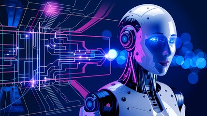 3D humanoid AI robot metaverse cyberspace digital world background revolution artificial intelligence automated digital technology industry 4.0, humanoid concept Neural Connections Cybernetic Networks