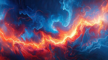 Vibrant display of swirling blue and red colors with jagged patterns, showcasing dynamic energy and artistic fluidity