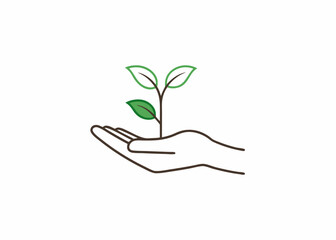 Hand Nurturing New Life: A delicately rendered illustration shows a nurturing hand cradling a young, vibrant seedling, symbolizing growth, care, and the interconnectedness of nature.