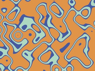 Abstract background with a fluid, organic pattern in shades of orange, teal, and blue.  The design is modern and playful, perfect for various applications.